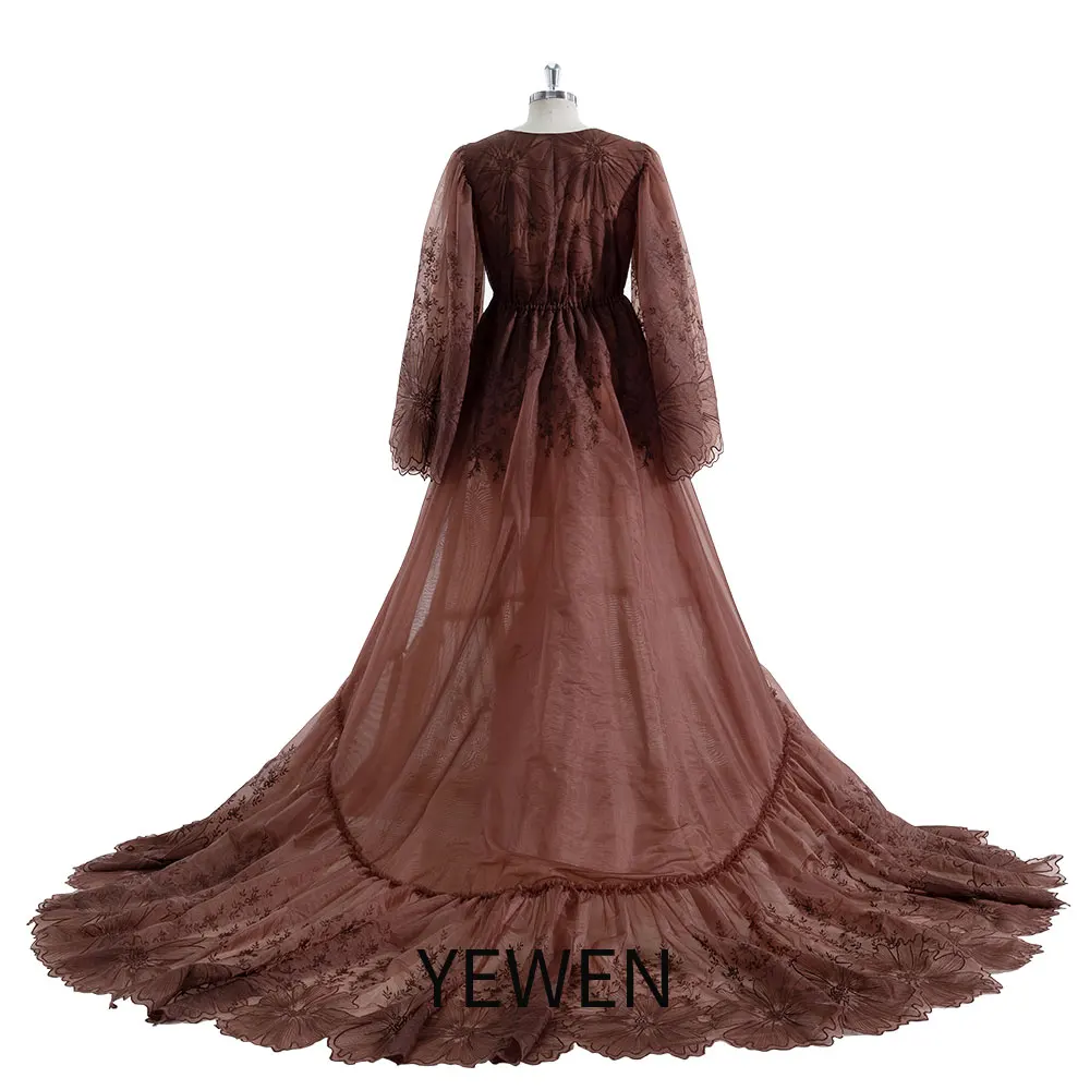 Boho Long Sleeves Side Slit Lace Maternity Gown for Photo Shoot Photography Props Pregnancy Shooting Dresses YEWEN YW230743