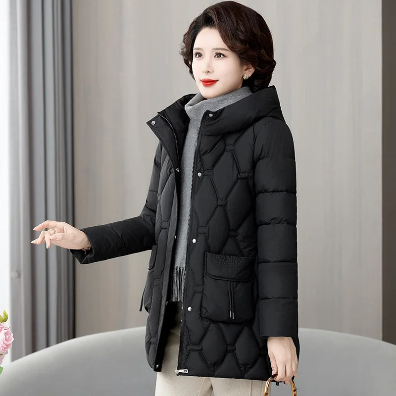 2024 Women Jacket Loose Down Cotton Coats Parkas Casual Warm Outerwear Hooded Winter Jacket Oversize Middle aged Female Overcoat