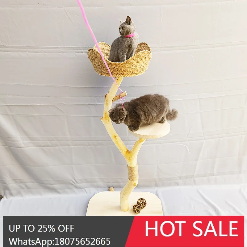 HLZ Solid Wood Cat Tree Multiple Sizes Available Cat Jumping Platform with Nest Tree Branch Tree Pole Natural Wood Branch