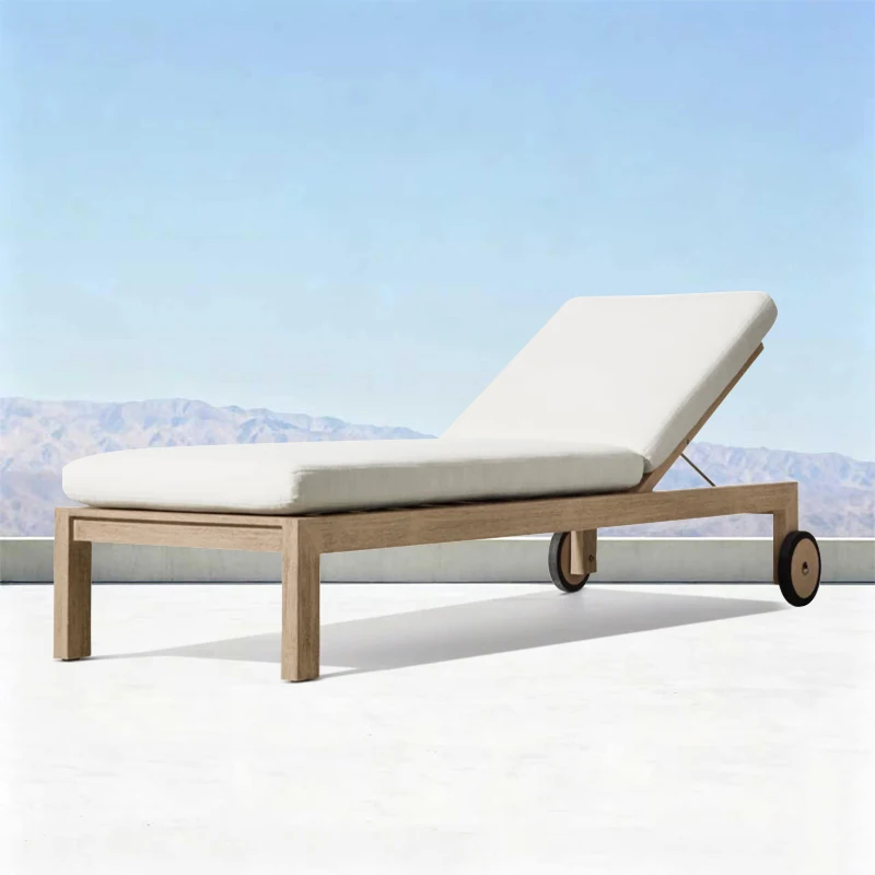 Modern Outdoor Teak Sunbed Lounger UV Resistant Garden Furniture Waterproof Cushions For Courtyard Hotel Villa Outdoor Daybed