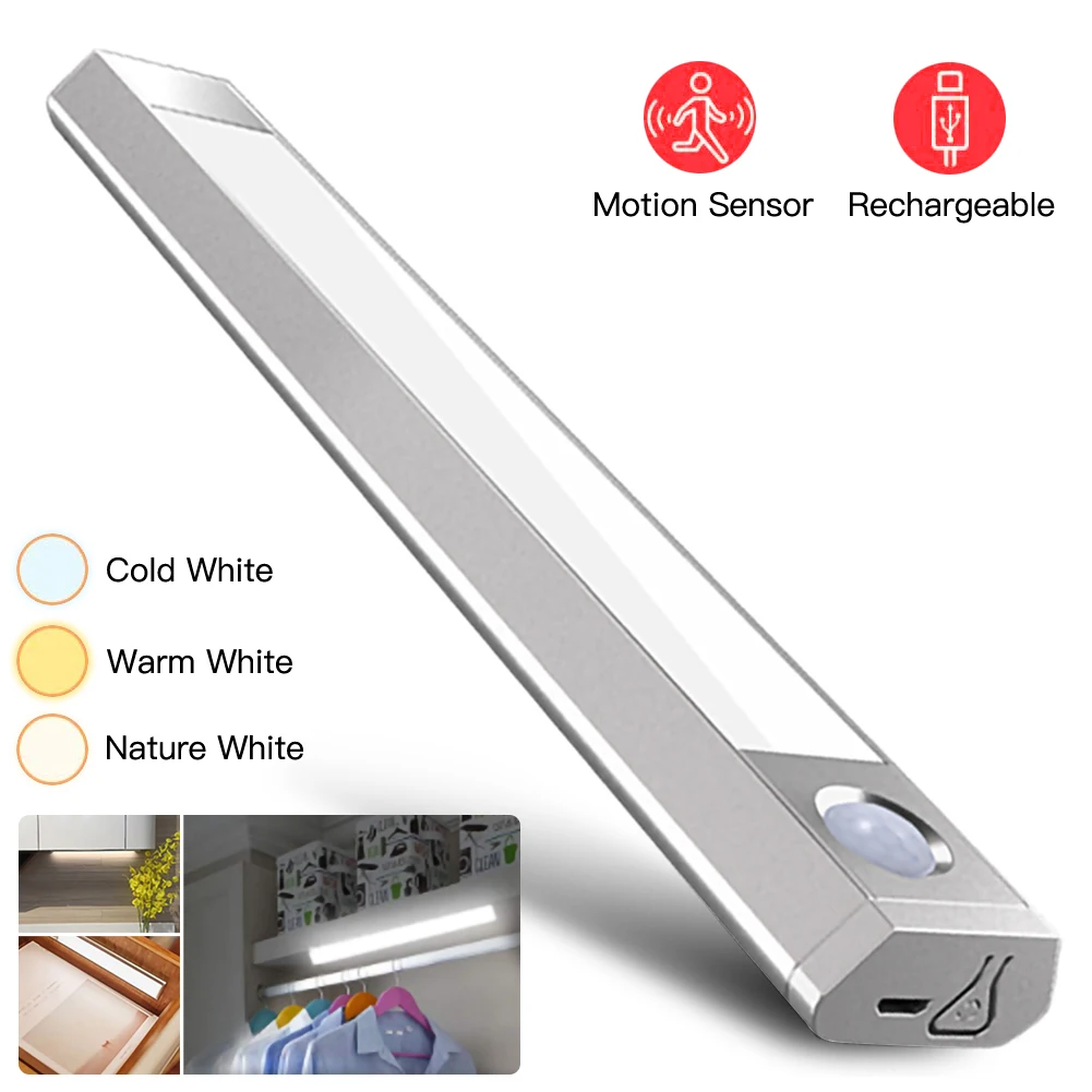 DC 5V Modes Under Cabinet Lighting 1000mAh Motion Activated LED Closet Light USB Rechargeable Kitchen Cabinet Lighting