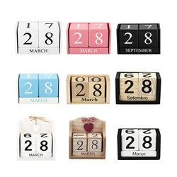 Vintage Wooden Perpetual Calendar Eternal Blocks Month Date Display Office Desktop Accessories Wood Block Perpetual Calendar