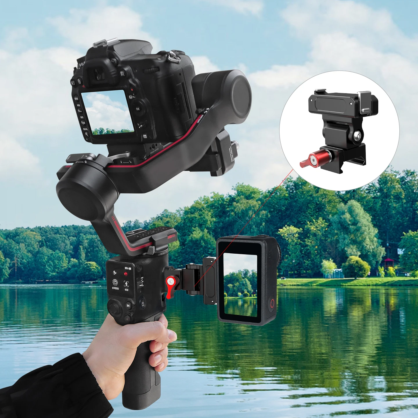 360° Schwenkbarer Kugelkopf mit NATO-Klemme und Schnellverschluss für Action-Kameras wie GoPro13, DJI Osmo 360, Insta360 X6, Ace Pro2, RS Gimbal-Halterung – Detail 9