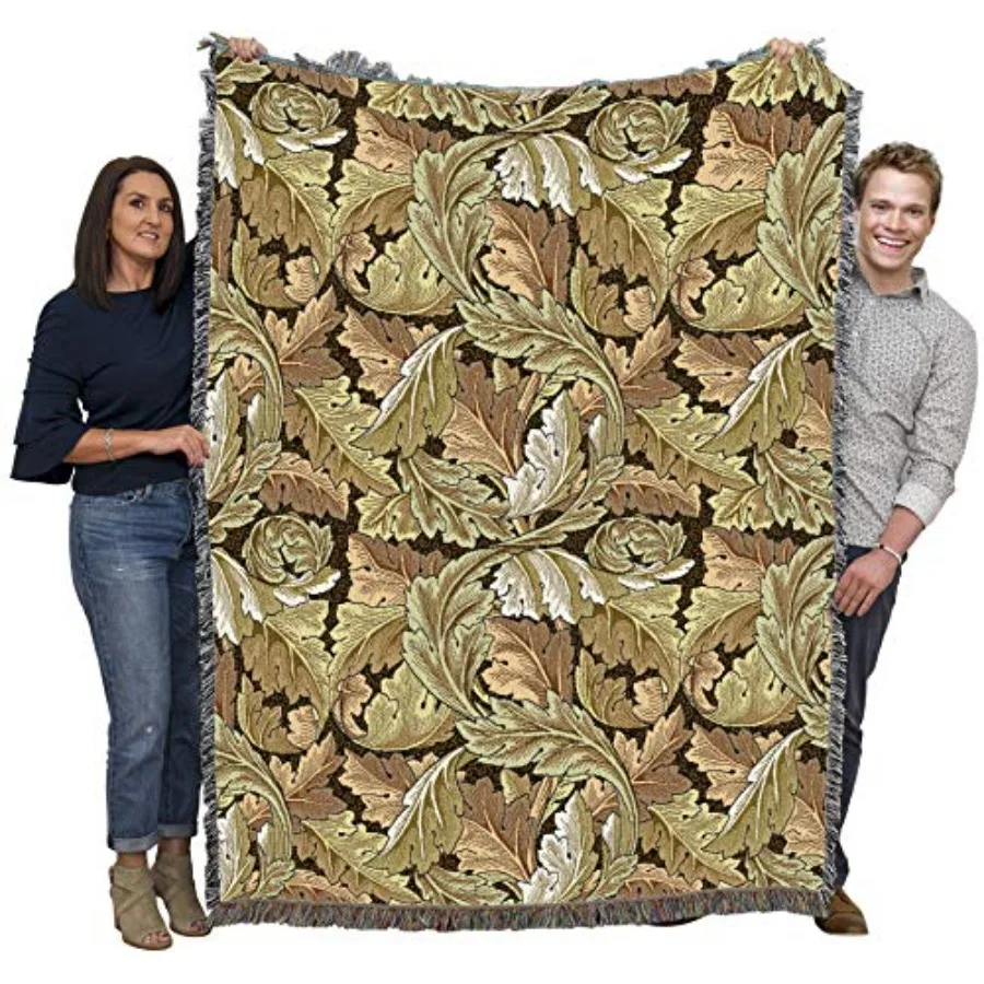 

William Morris Acanthus Leaves Blanket - Arts and Crafts - Gift Tapestry Throw Woven from Cotton - Made in the USA 72x54
