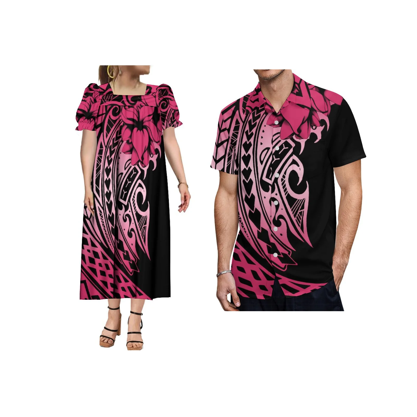 MUMU vestido largo holgado polinesiano para mujer, Camisa estampada Hawaiana para hombre, ropa para parejas de Fiyi, Verano