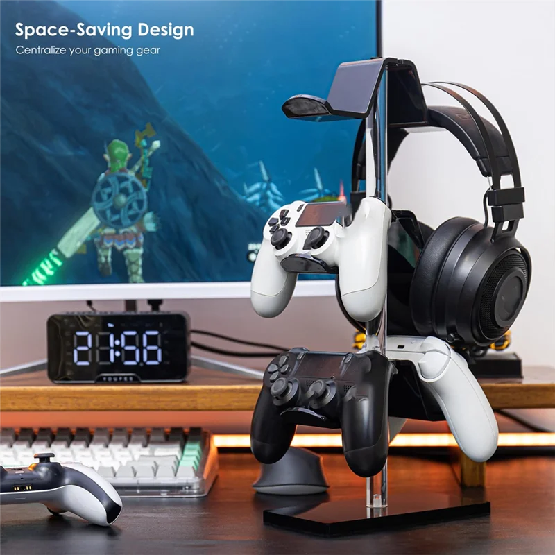 BAAO-Controller Holder Headset Stand 3 Tier,Adjustable Acrylic Gaming Controller Stand For Universal Headsets And Controllers