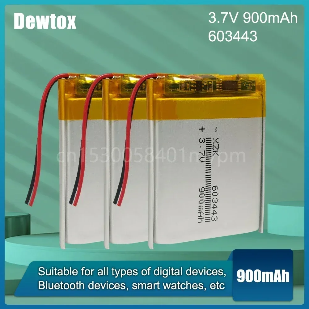 603443 900mAh 3.7V Lithium Polymer Rechargeable Battery for GPS MP4 MP5 Toy Massager Bluetooth Speaker LED Light Li-ion Cell