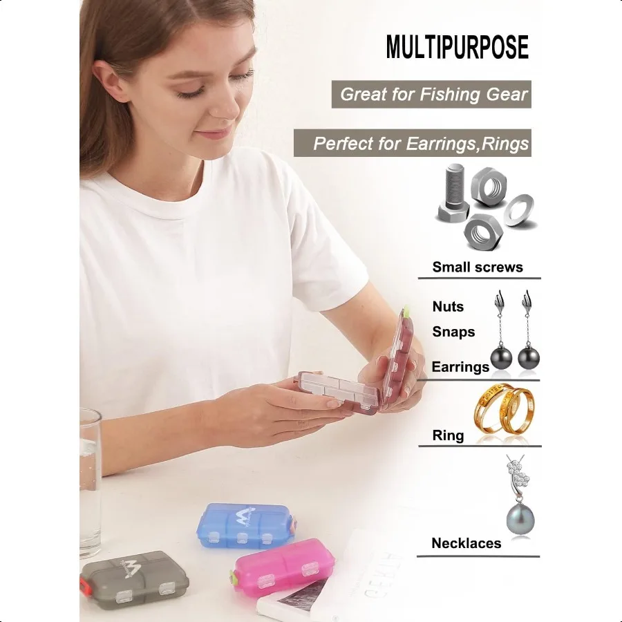 4PS Travel Pill Organizer with 164 Slice Labels 10 Compartments Travel Pill Box Portable Folding Small Pill Case Daily Pill Con