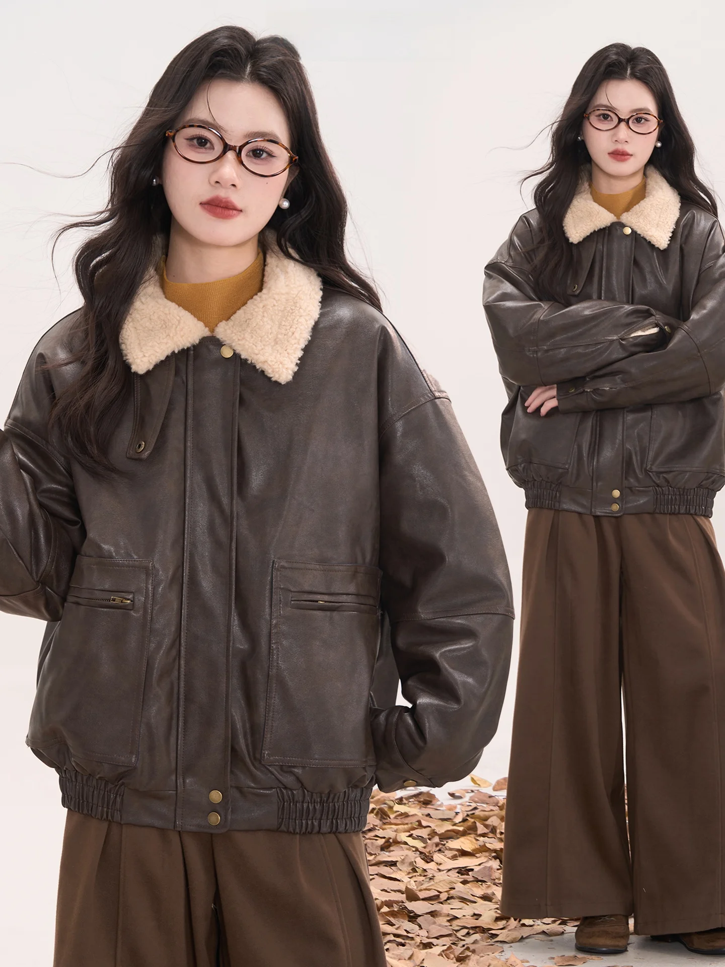 

Утепленная зимняя куртка с флисовой подкладкой, женское пальто из искусственной кожи с воротником-стойкой, длинными рукавами, на молнии, стандартной длины, верхняя одежда