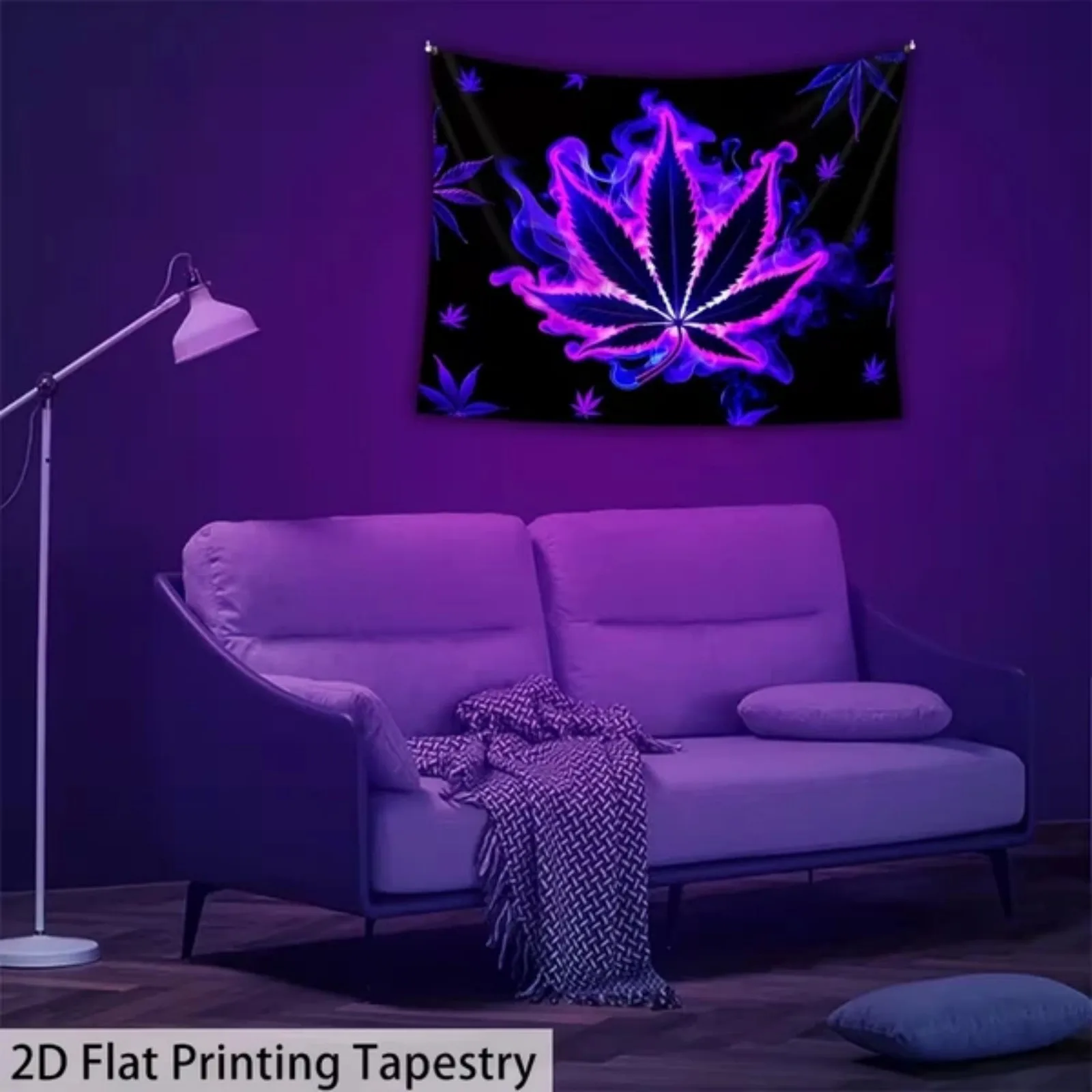 2D Flat, 2D Flat Printing Tapestry - 1pc [QD_VIVIOS] Purple Leaves - Glow In The UV Light Tapestry, Large Scale Fluorescent Printed Tapestry, Suitable for Bedroom, Office, Living Room, Home Decoration