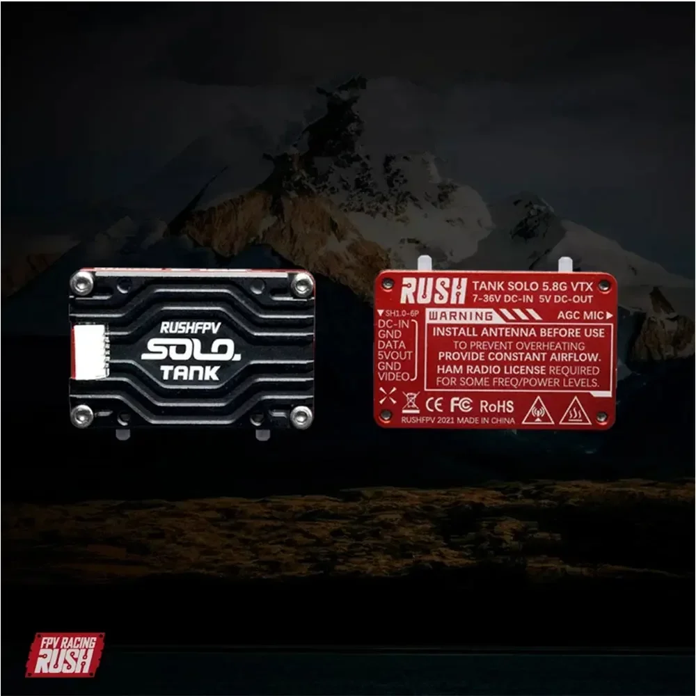 RUSH Solo Tank 5.8GHz 1.6W VTX, ตัวเครื่องอะลูมิเนียม CNC พร้อมไมโครโฟนในตัวและพัดลมระบายความร้อนสำหรับโดรน FPV ระยะไกล