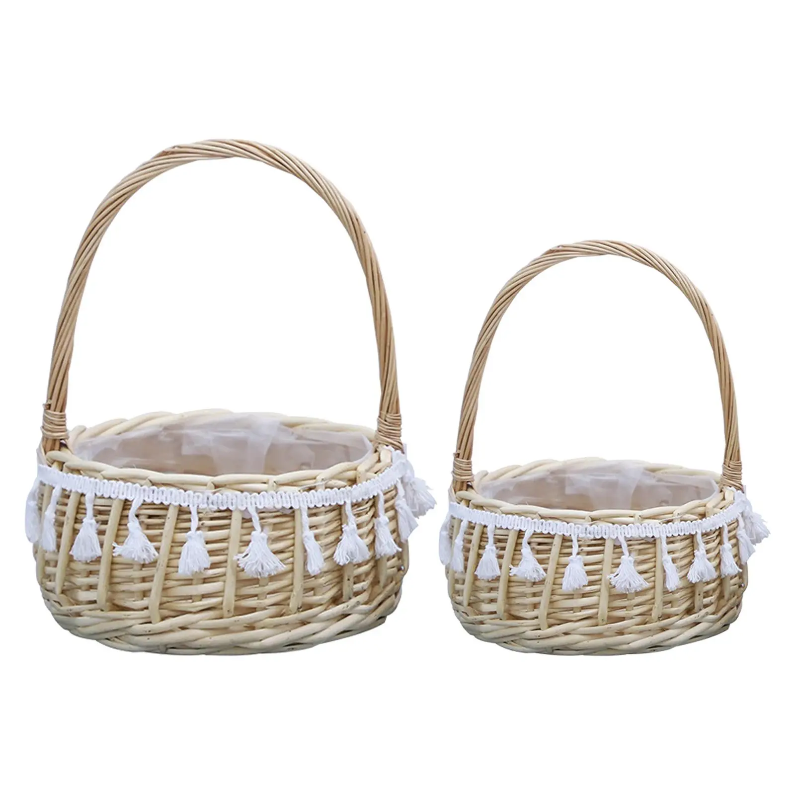 Storage Basket, with Handles, Bamboo Woven Plant Pot, Easter Basket, Natural