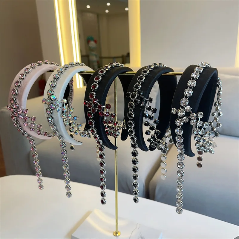 Fashion Light Luxury retro Palace Style Heavy Industry Inlaid Crystal Fringe Hair Clip Headband Hairwear Women's Jewelry