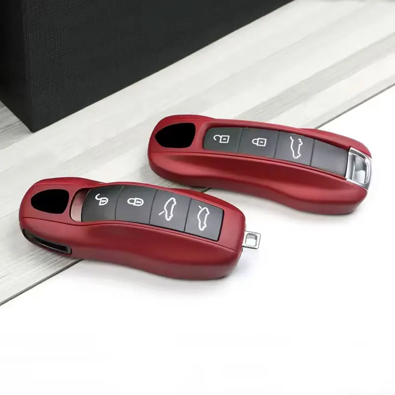 

ABS Car Key Case Bordeaux Red Color for Porsche Mancan Panamera Cayenne 718 911 Boxster Cayman Key Cover Shell Replacement Kit