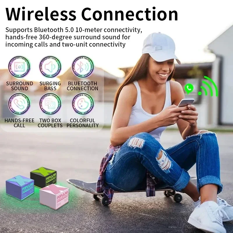 سمّاعات بلوتوث صغيرة مكبر الصوت اللاسلكي الكراك LED بطاقة SD USB مضخم الصوت المحمولة MP3 الموسيقى عمود الصوت للكمبيوتر المحمول #4