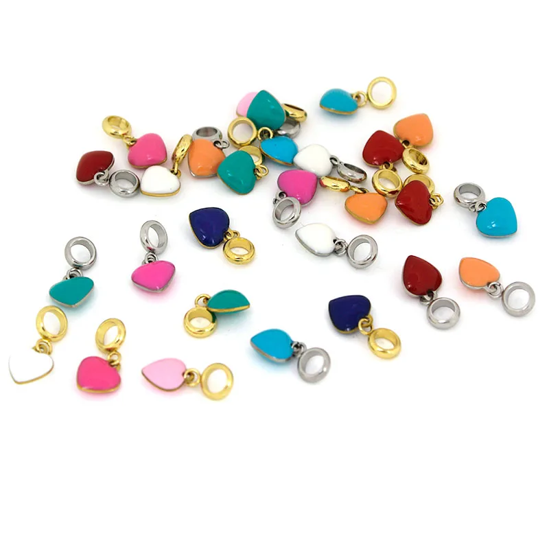 

10Pcs Stainless Steel Heart Charms Enamel Pendant with Big Hole Bails Beads For DIY Bracelet Necklace Jewelry Making Accessories