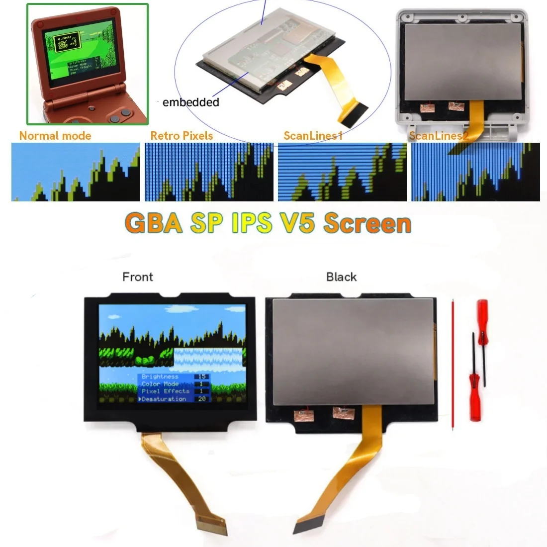 

Новый ламинированный IPS-экран 3.0 дюйма V5 Real Drop in Screen HD для GBA SP V5, комплект для замены LCD-дисплея, простая установка, не требует обрезки.