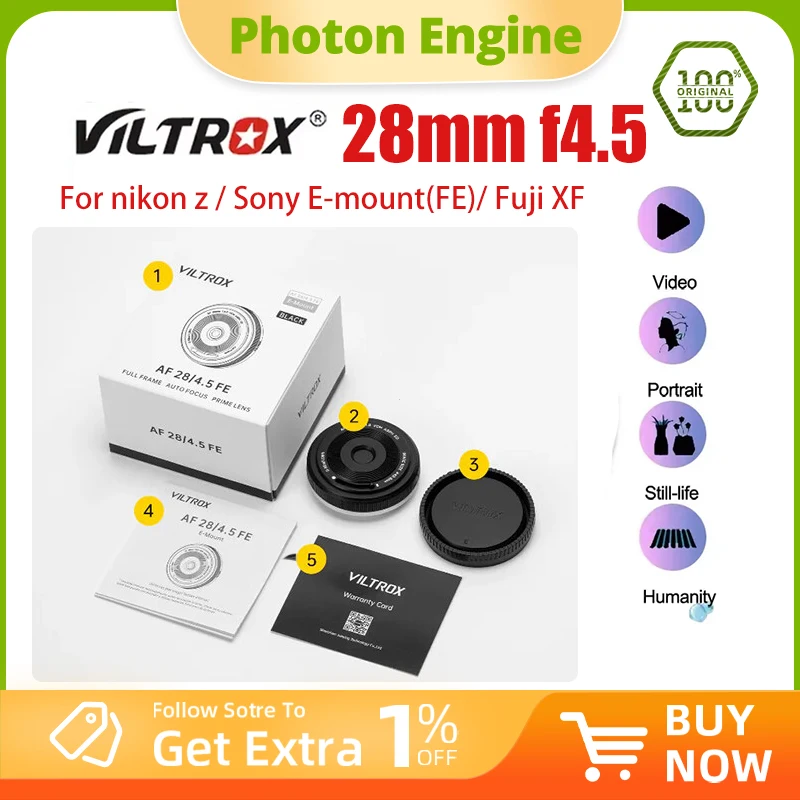 In stock Viltrox 28mm f4.5 Full Frame AutoFocus Lens for Sony FE-Mount Pancake Lens Fuji XF Fujifilm X nikon z