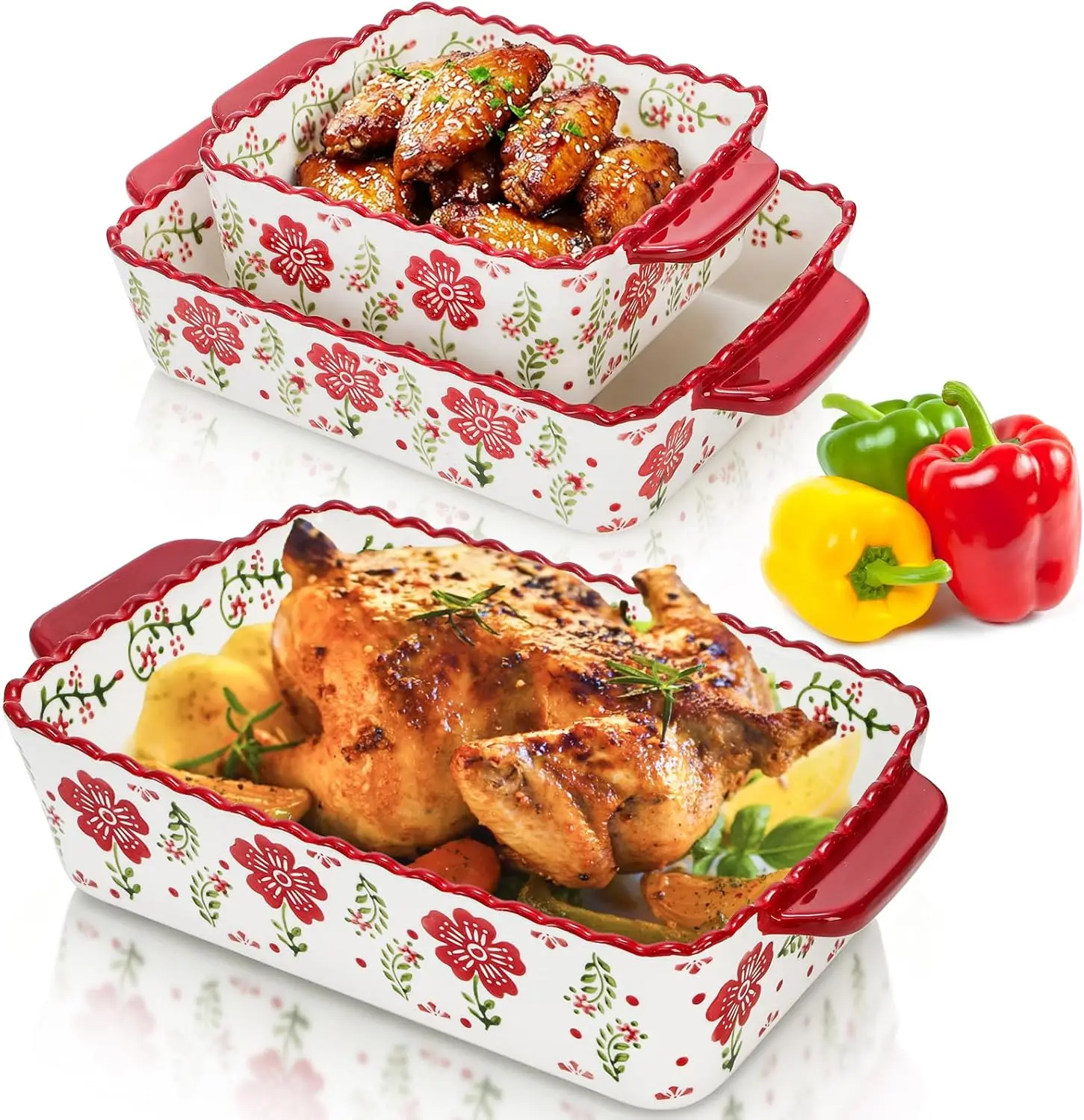 

3-Piece Ceramic Baking Dish Set, Hand-painted Lasagna Pan, Microwave & Dishwasher Safe Bakeware