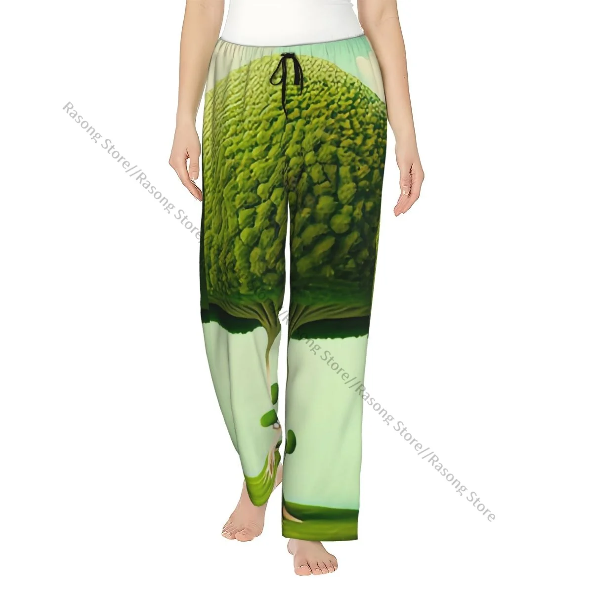 

Warm Women Pajama Pants Topiary Tree With Mushroom Flannel Sleep Bottoms Soft Fleece Loungewear
