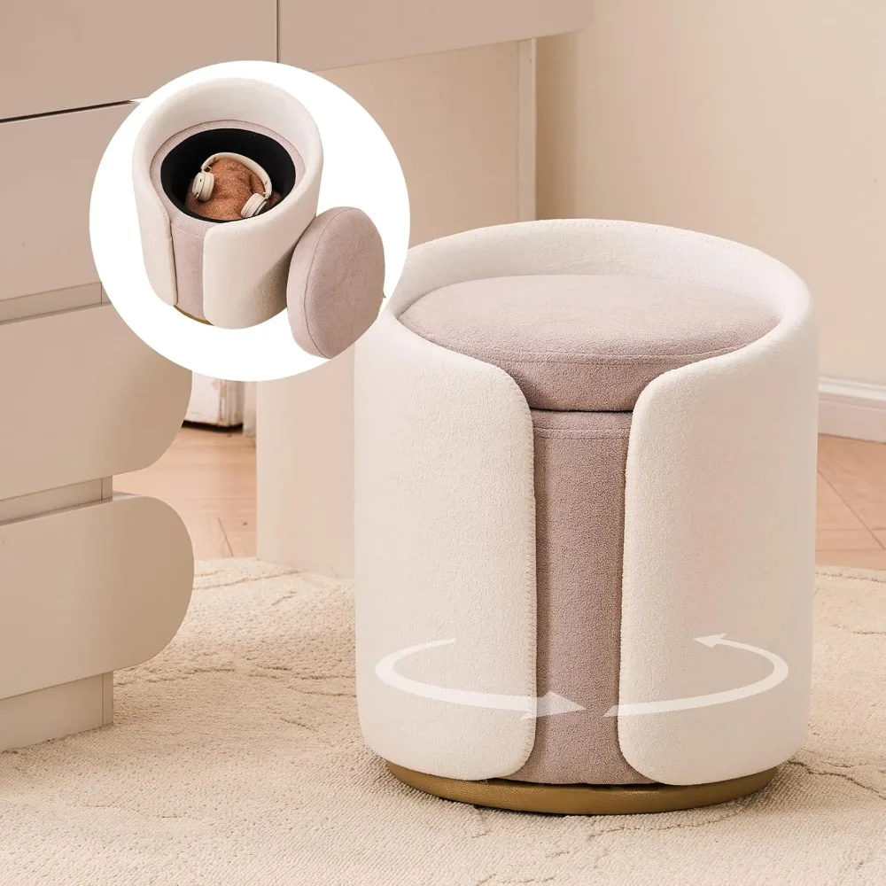 

Vanity Chair with Storage, Round Boucle Vanity Stool No Wheels, Swivel Ottoman Chair with Upholstered for Women, Makeup Chairs