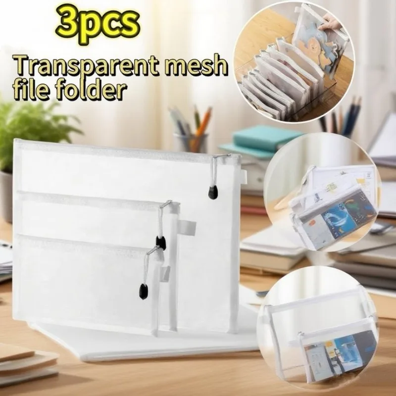 โปร่งใสซิปแฟ้มโฟลเดอร์อุปกรณ์สํานักงาน Archive Bag Home Storage สุทธิกระเป๋านักเรียนกระเป๋าเอกสารกล่องเก็บของโปร่งใส