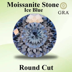 Moissanite Diamond Round Shape 100 Faceted Cut Ice Blue Color Lab Grown Gemstone for Charms Women Jewelry with  Certificate