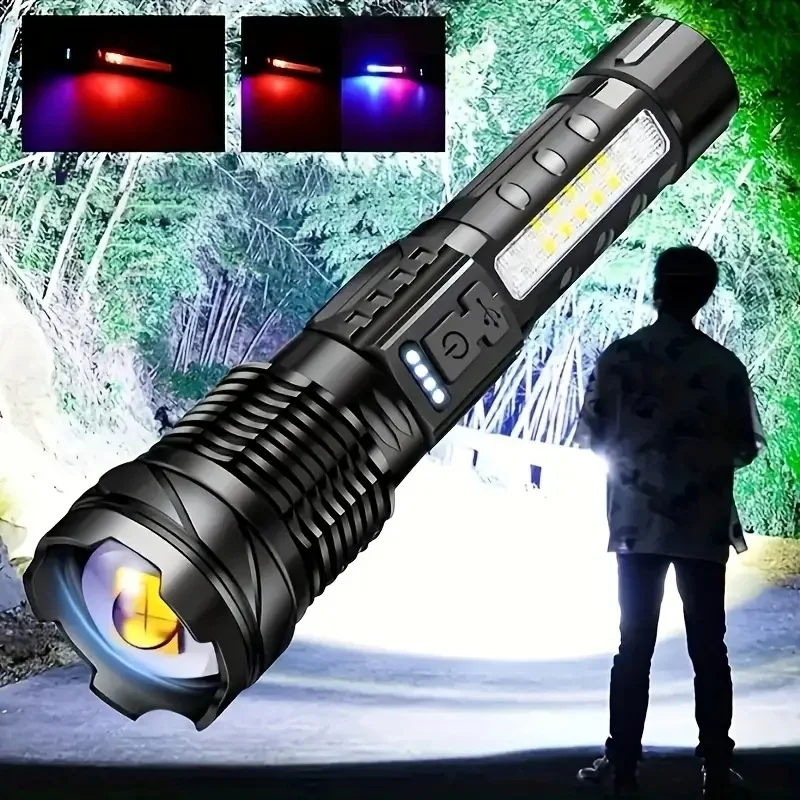 

Powerful XHP50 LED Flashlight Waterproof 18650 Torch With Side Light 7 Modes Camping Fishing Lantern USB Rechargeable Zoom Lamp