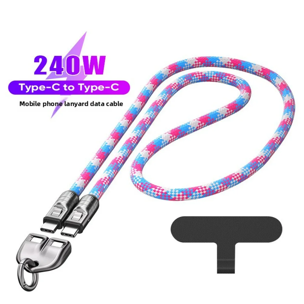 

Прочный двойной кабель для передачи данных Type-C с быстрой зарядкой, 240 Вт со шнурком, портативный короткий кабель, предназначенный для прочных блоков питания