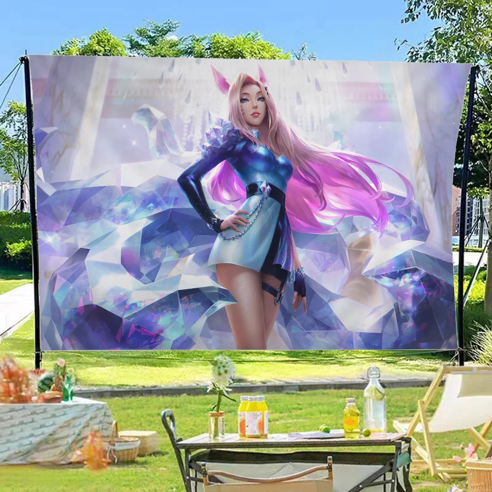 LOL KDA Ahri Akali Kaisa Seraphine High End Quality Banner Printing Artistic Atmosphere Style Camping Flag