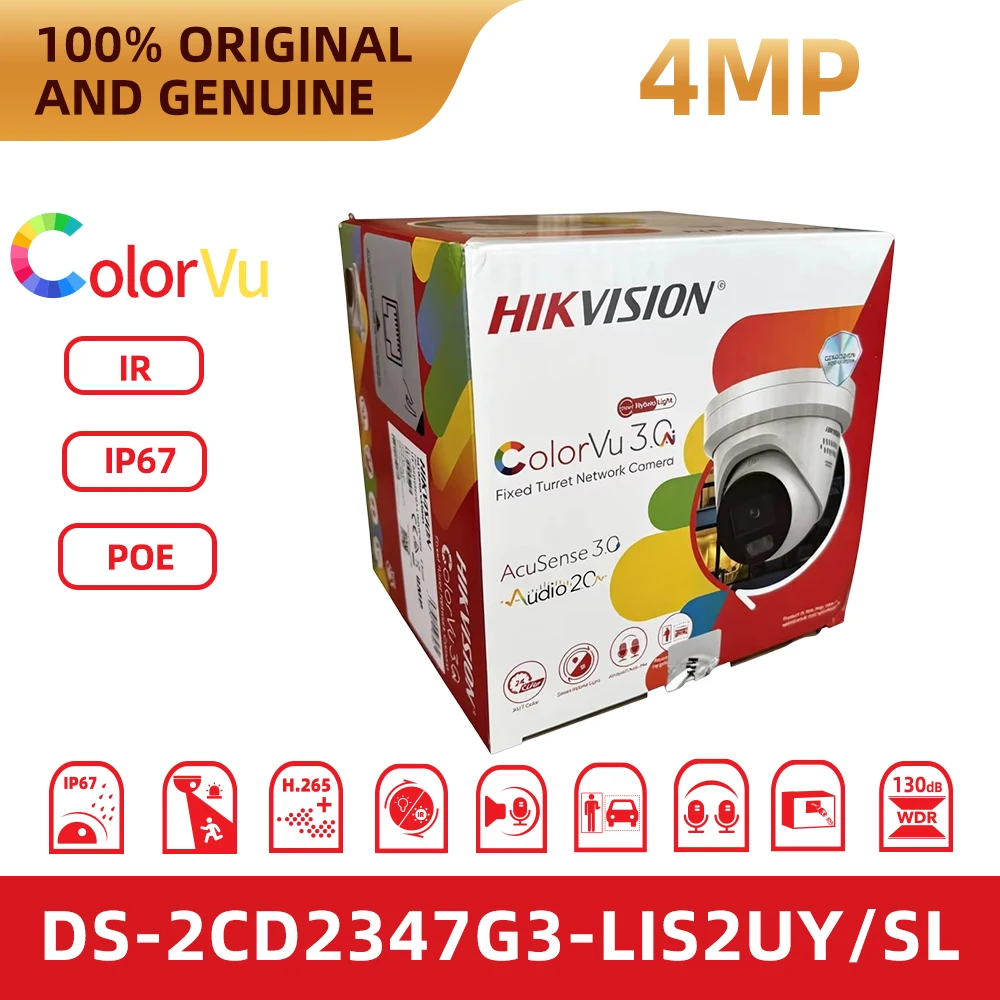 Hikvision DS-2CD2347G3-LIS2UY 4MP Turret Camera with Dual Microphones Two-Way Audio Human & Vehicle Detection IP67 Security Alar