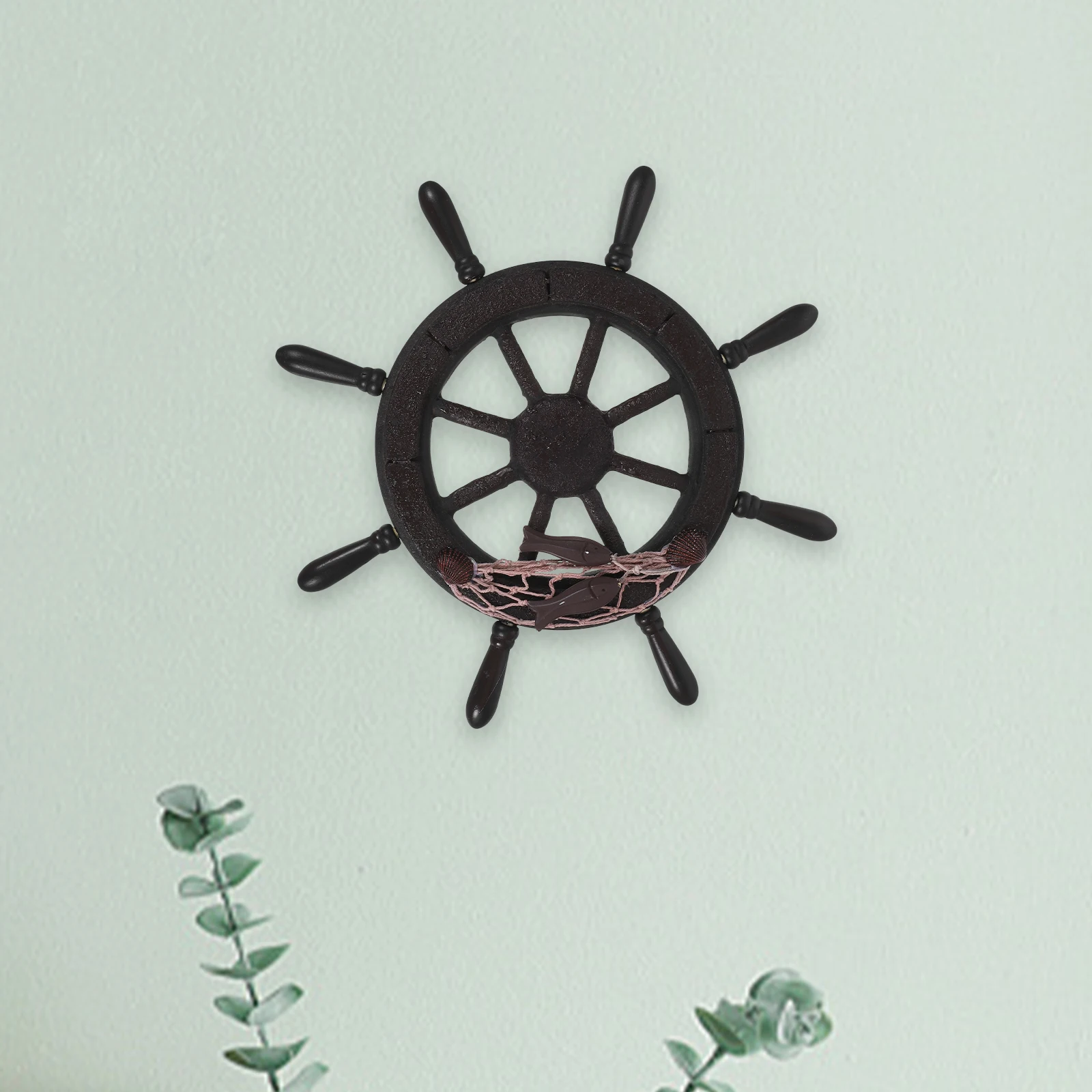 

Wooden Rudder Wall Decor 34cm Vintage Mediterranean Style Home Office Decoration Nautical Ship Wheel Hanging Ornament