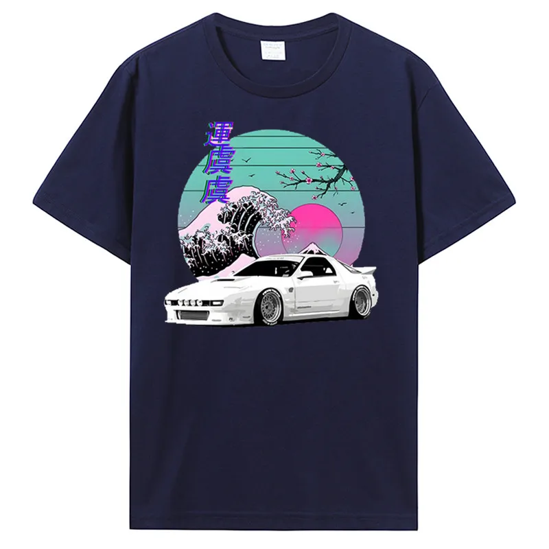 Initial D TShirt For Japanese Vaporwave JDM Legend Car RX7 T Shirt Harajuku Japanese Cars Men Cotton Classic T-Shirt