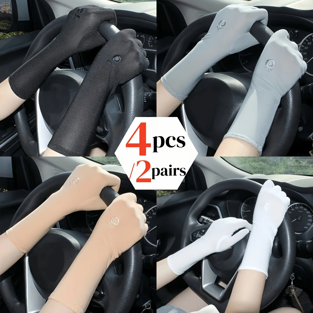 

4Pcs/2pairs Women's Long Shade Gloves - 2 Mixed Color Elegant Solid Color Gloves, Random Color Light and Breathable Riding Driving Gloves, Outdoor Shade Sleeves, Breathable Elastic Summer Outdoor Activity Shade Gloves