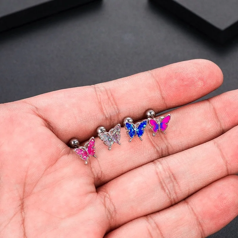 1Pc New Rainbow Sequins Butterfly Tongue Piercing Barbell 14G Tongue Rings Surgical Steel Bars Tounge Ring Unisex Jewelry