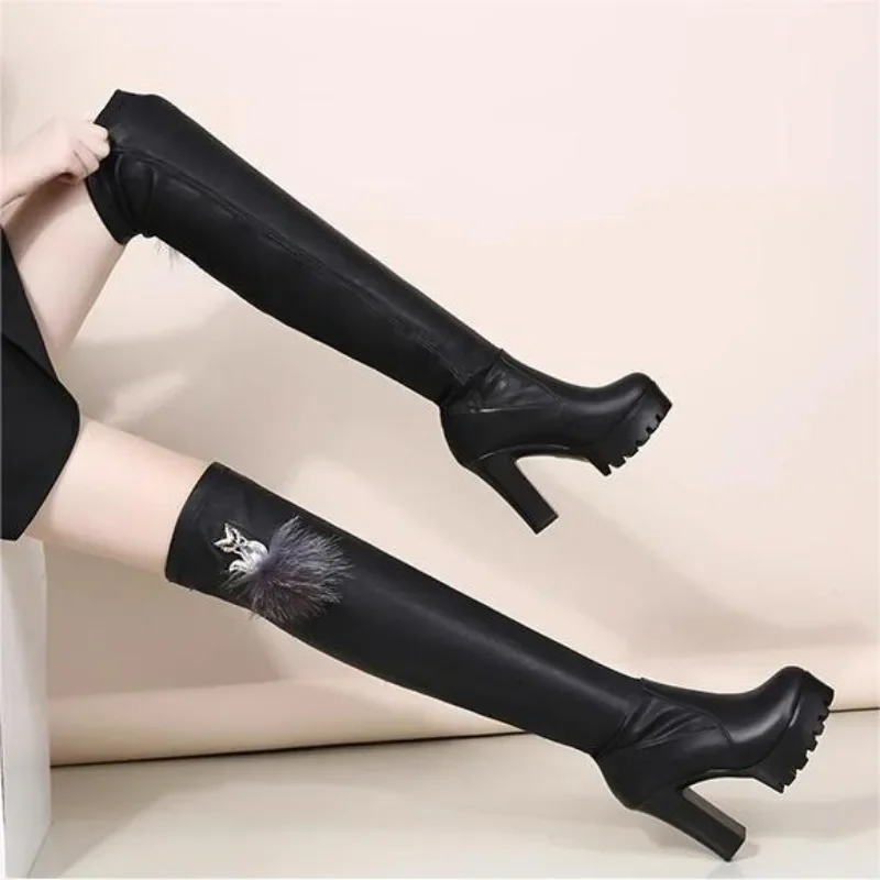 Sexy Thigh High Boots Women Autumn Winter Elastic Over The Knee Boots for Women Black Heels Long Shoes Zapatillas De Mujer