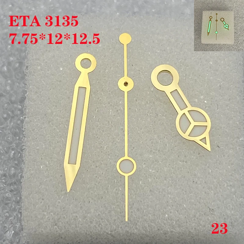 

Аксессуары для часов, 3 иглы для ETA 3135, размер механизма 7,75 мм * 12,0 мм * 12,5 мм, Мужской зеленый светящийся №