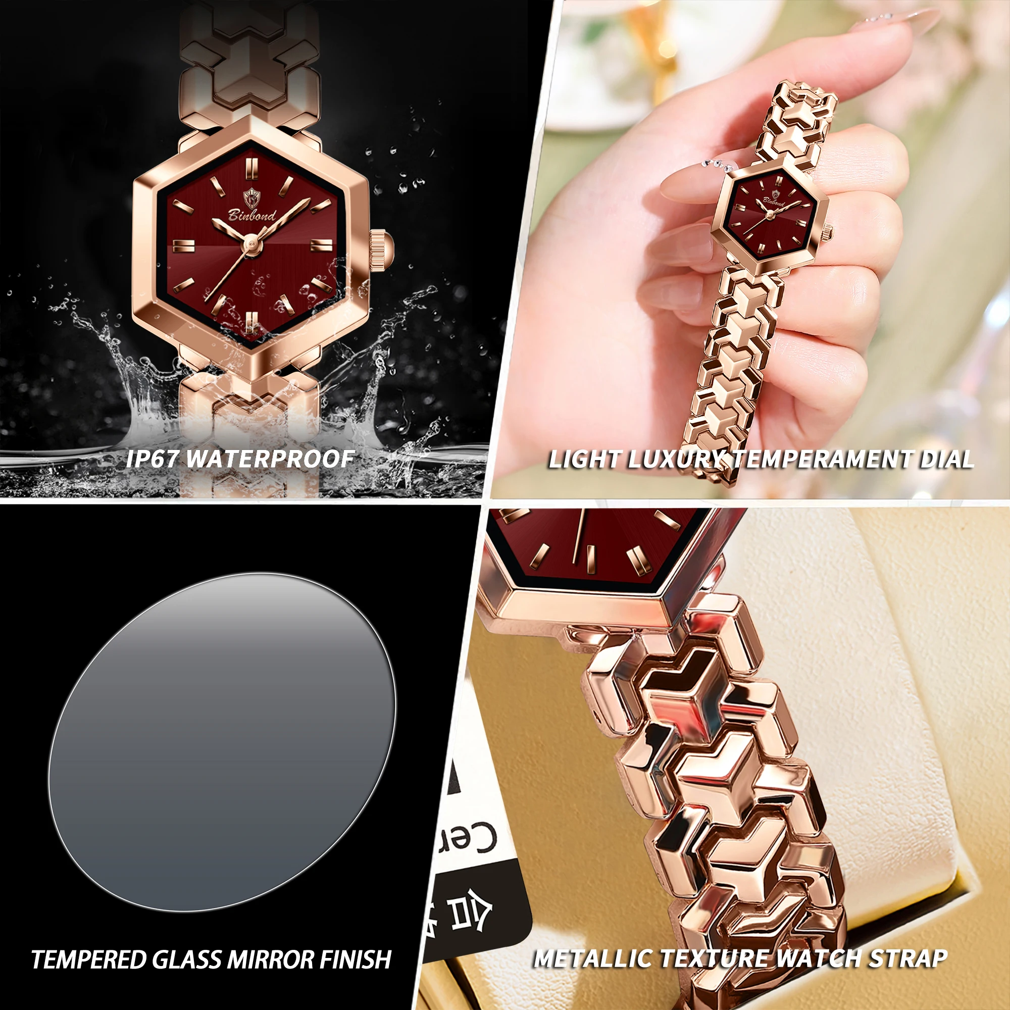BINBOND Free Ship Orginal Luxury Quartz Watches For Women Precise Durable Waterproof Ladies Watch Casual Wristwatch Reloj view 6