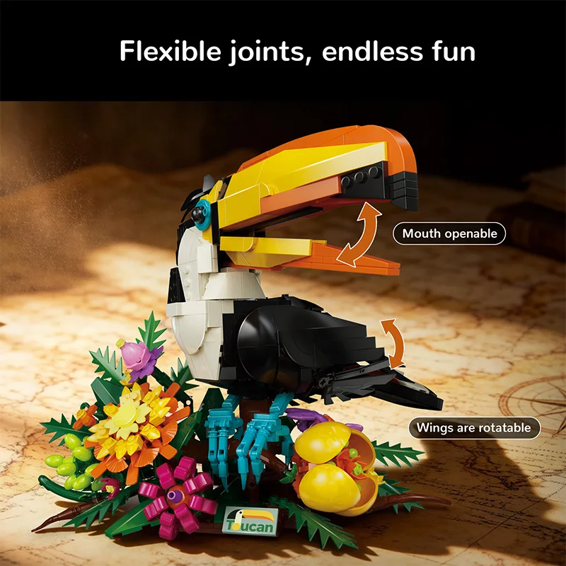Creative 1068Pcs Toucan Eternal Flower Blooms Building Blocks Assembly Toucan Bird Animals MOC Bricks Home Decoration Toys Gift