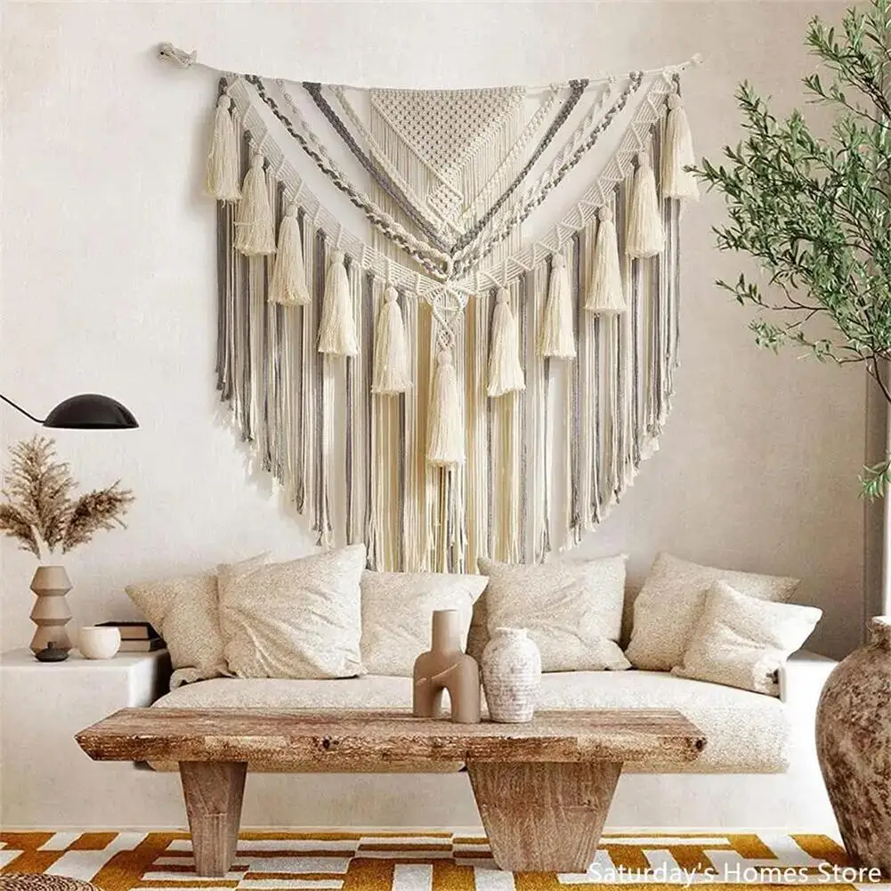 Large 140x120cm Macrame Tassel Pendant Tapestry  Wall Hanging Tapestry Window Door Curtains Wedding Background Home Decoration