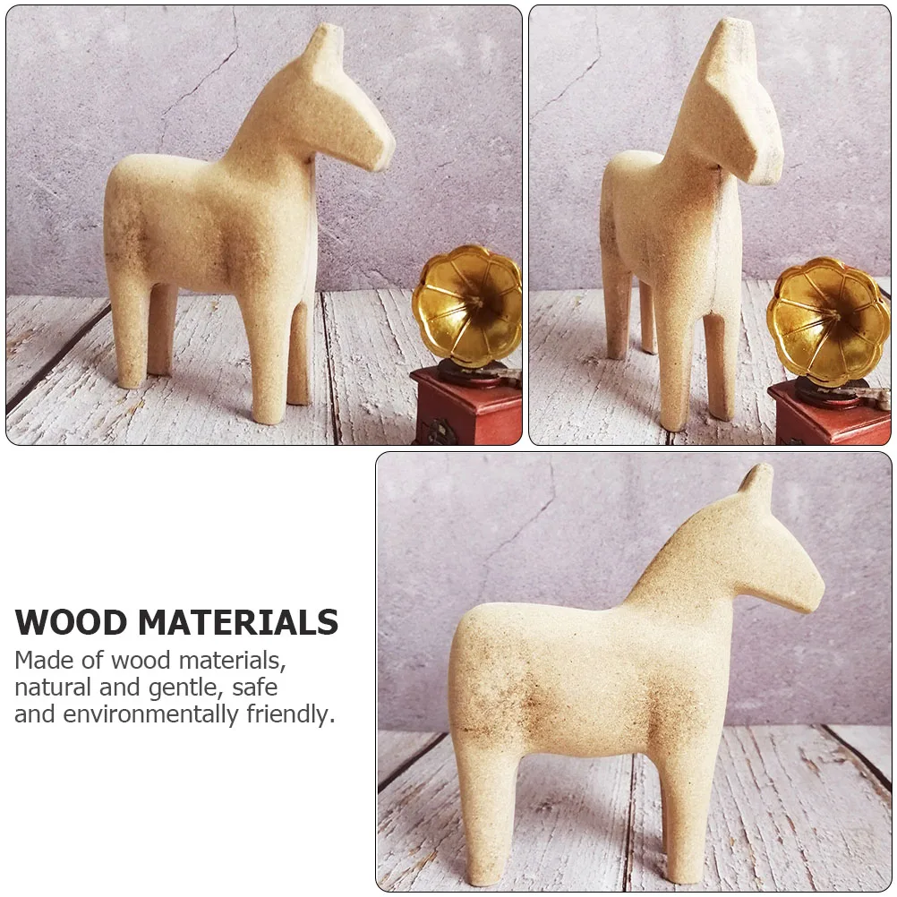 

Wooden Animal Ornaments Figurine Crafts Tiny Horses Blank Sculpture Manual Toy Small for Painting