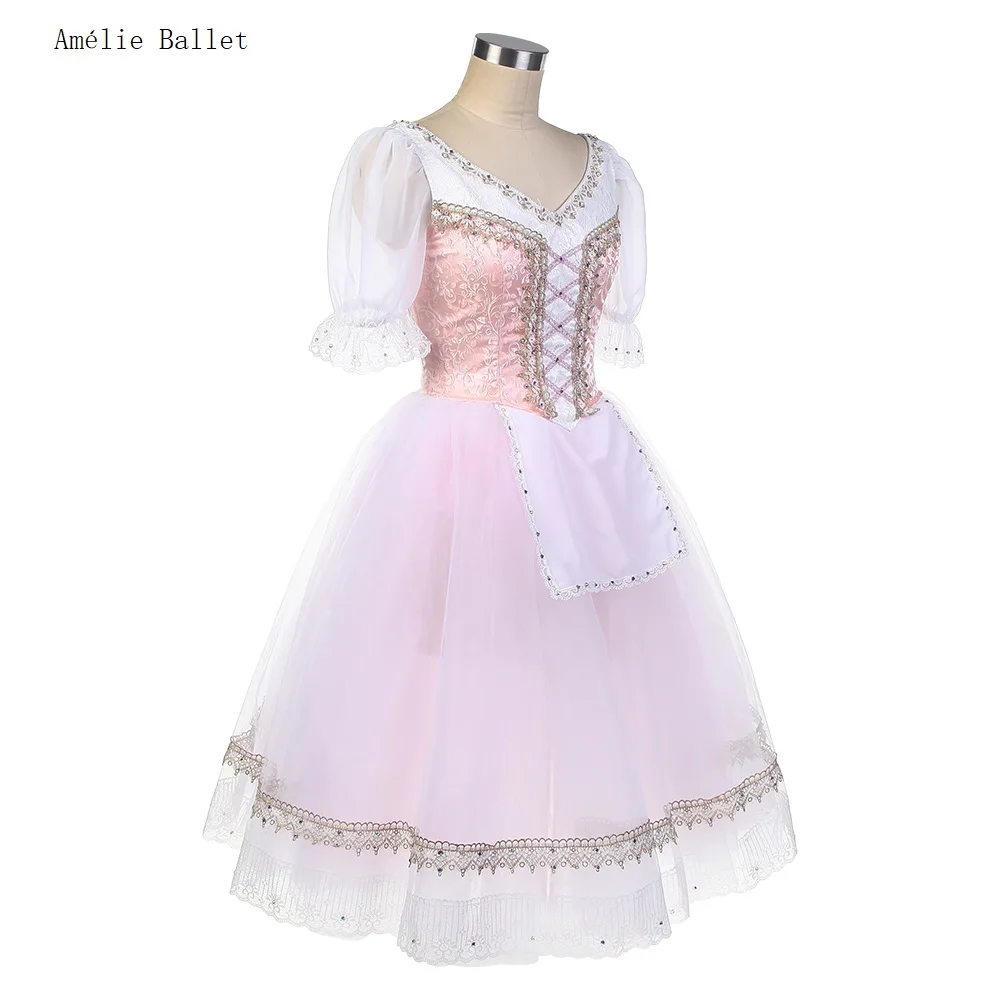 B24023 Customized Short Sleeves Pink Professional Ballet Tutu Girls & Women Performance or Competition Romantic Ballet Tutu