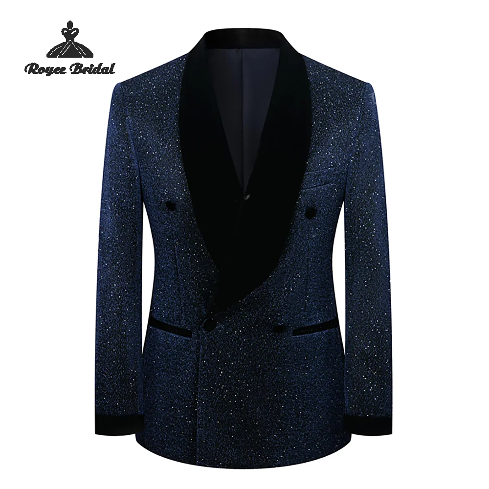Sparkly Navy Sequin Two Piece Men's Suit Wedding 2026 Shawl Lapel Evening Prom Suit Customized trajes para hombre