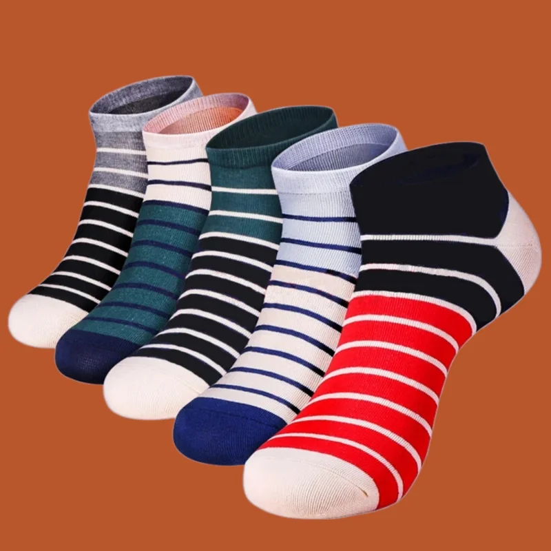 5/10 Pairs Sweat-Absorbent Mid-Calf Socks High-Quality Solid Color Versatile Stripe Men‘s Fashion Cotton Men's Anti-Odor Socks