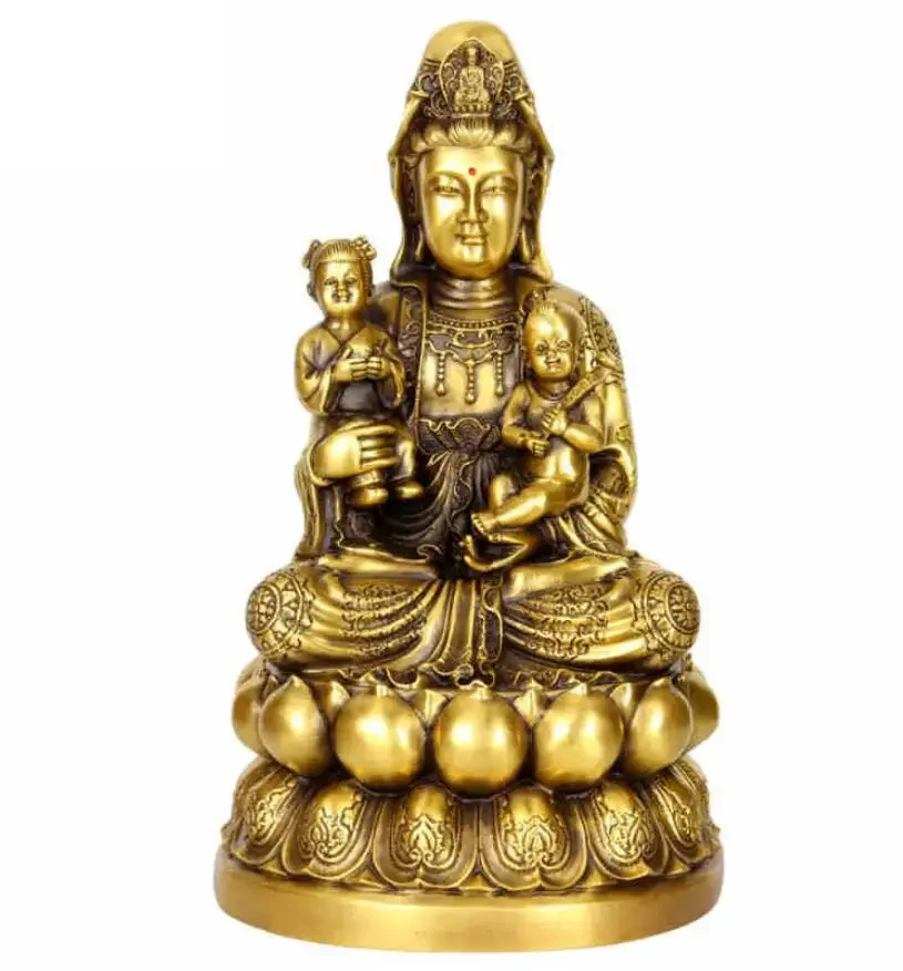 Sitting in lotus, brass, sending children to Guanyin Bodhisattva, holding children, Guanyin Buddha ornaments, brass Guanyin hou