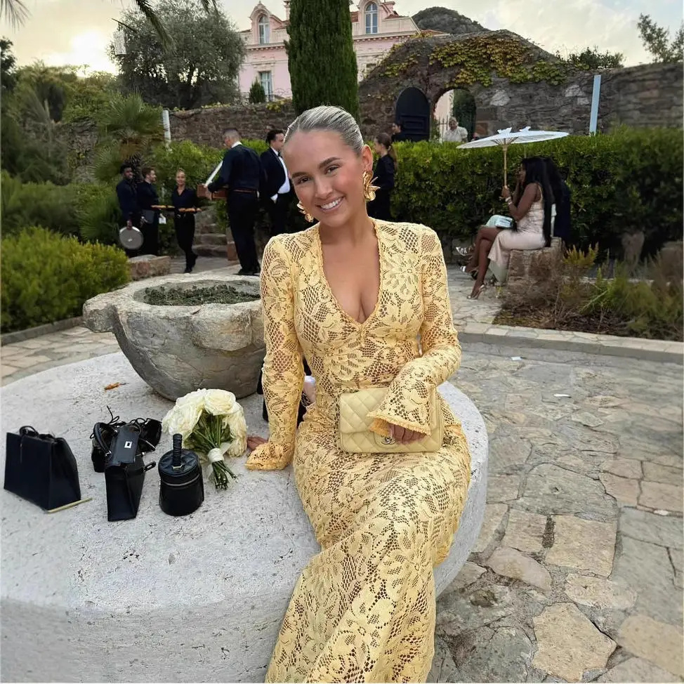 Sexy Deep V Long Sve Me Hollow out Fi Tail Dr High Waist Spring Single Piece Women's Sweet And Spicy Sle Dr