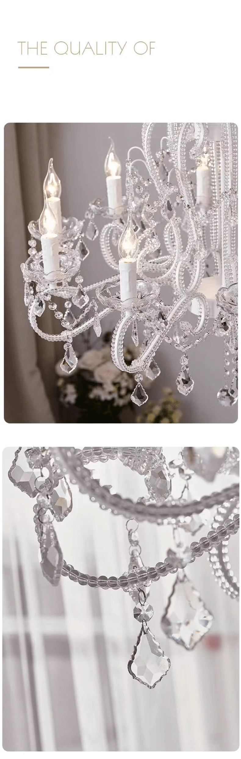 American Crystal Candle E14 Chandelier White Gold Metal