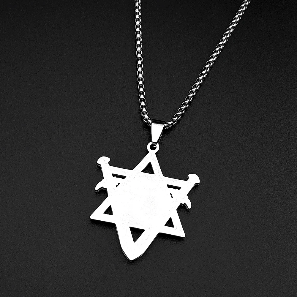 Star of David Lion of Judah With Crossed Swords Pendant Necklace for Women Men Stainless Steel Gold Color Jewish Chain Jewelry