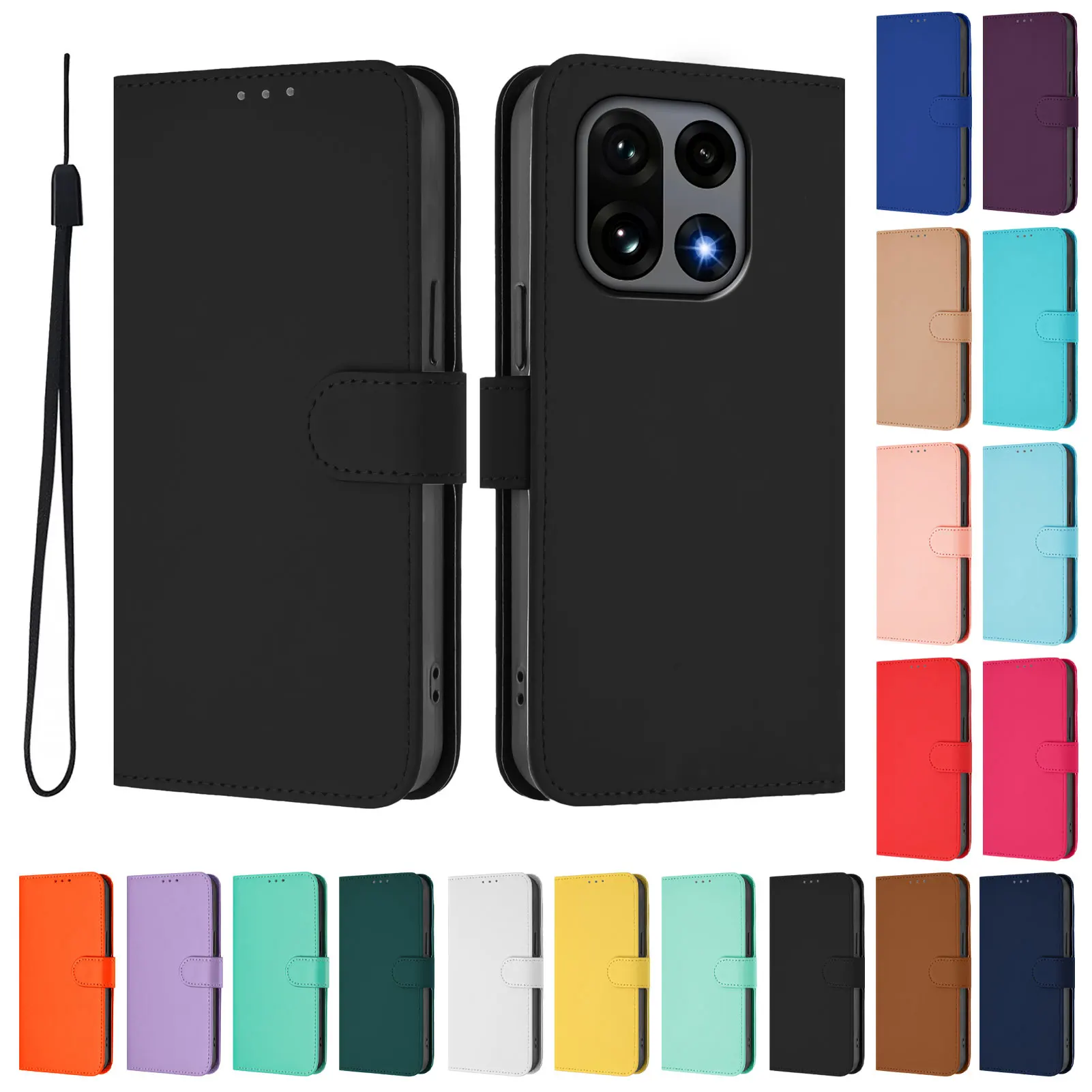 Solid Color Luxury Leather Flip Phone Case For Coque Oneplus 15 13 13T 13R  13S 12 12R 11 11R 10T 10R 10 9 Pro Wallet Cover Funda - AliExpress