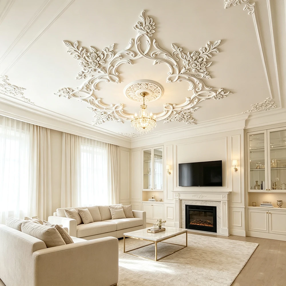 Large PU Ceiling Medallion Combination, Decorative French Style Rosette Chandelier Base, Medallion for Light Fixtures